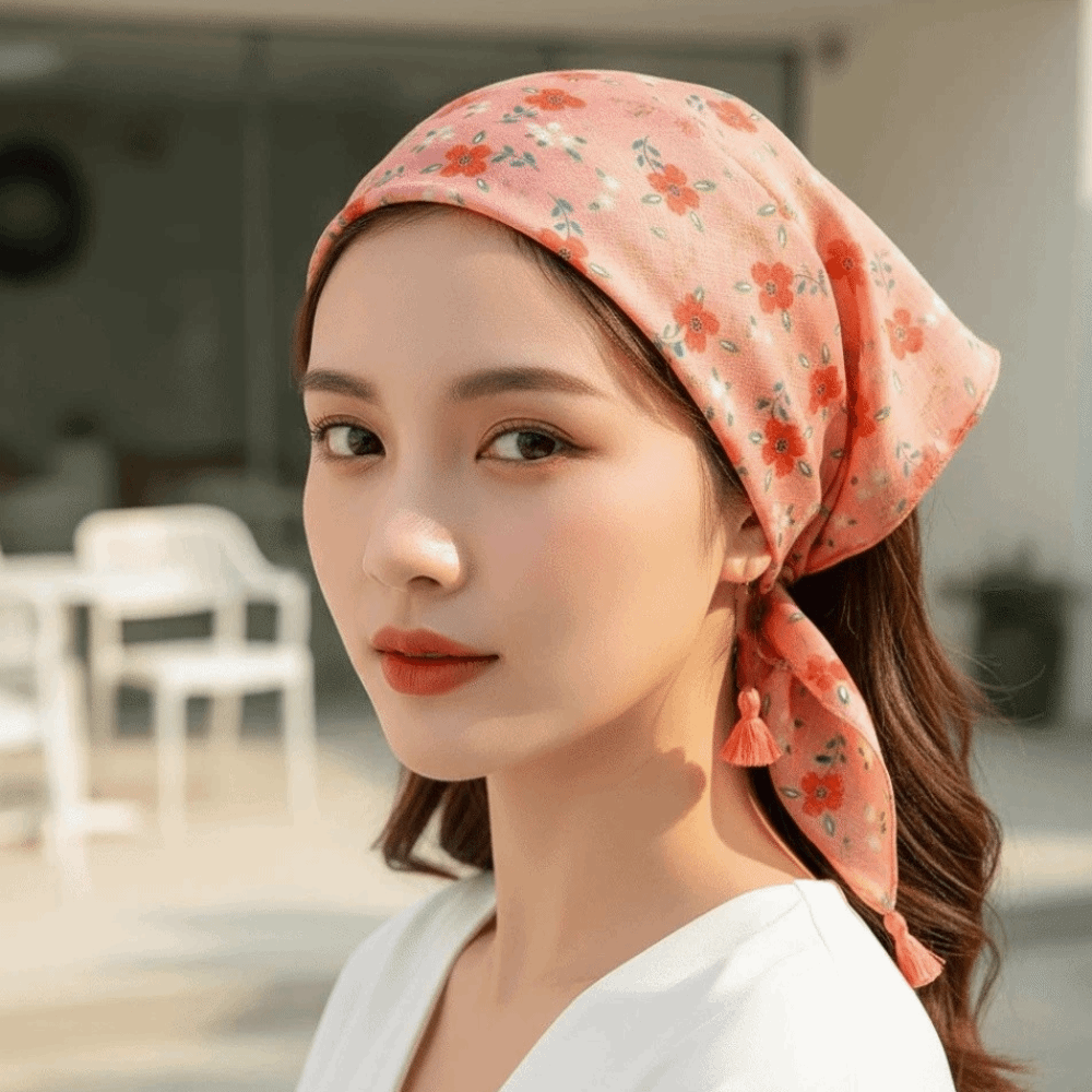 Bandana Cotton - Selendang Leher Katun-Linen Persegi Berumbai Bernapas,