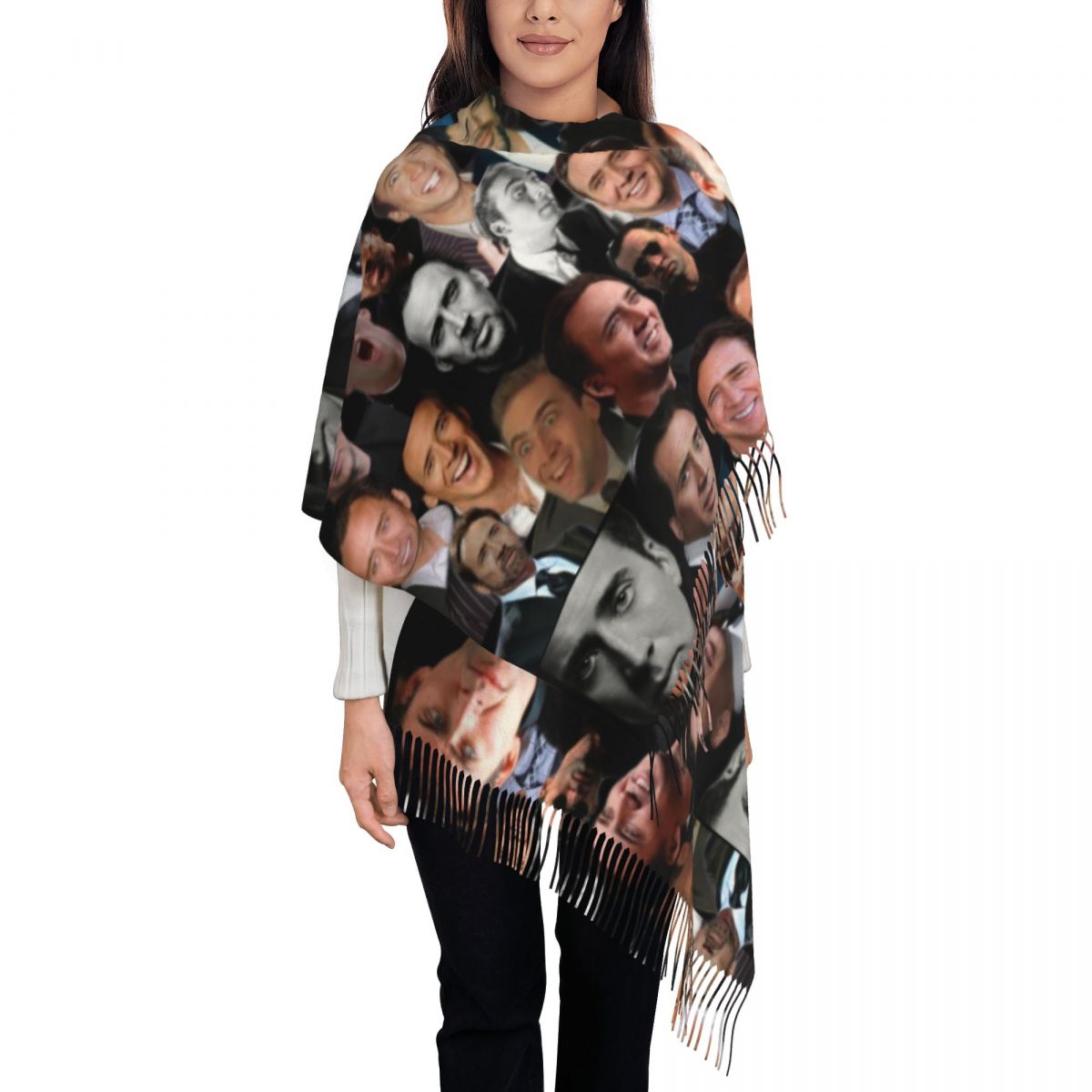 Pashmina Wrap Large - Selendang Nicolas Cage Colllage untuk Wanita,