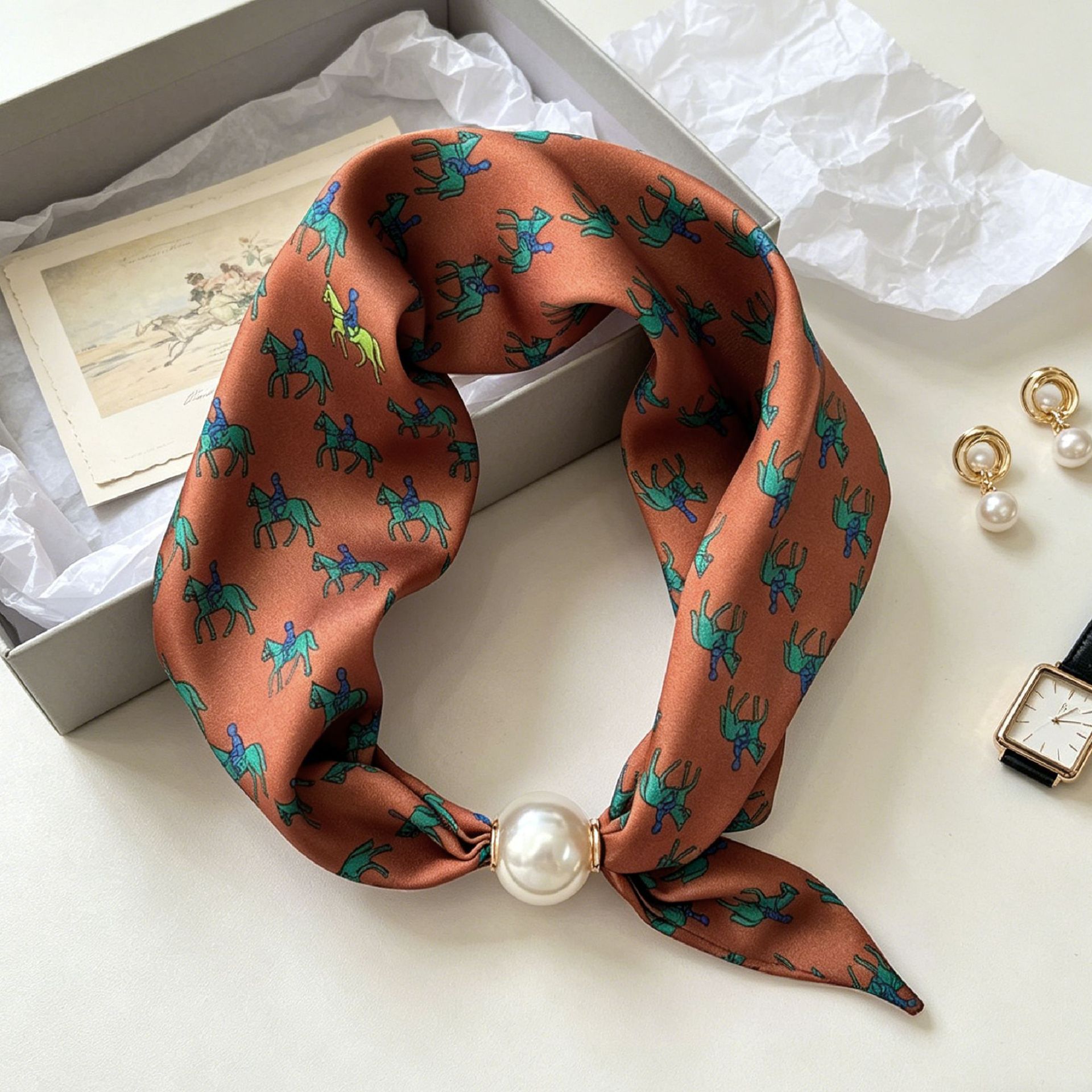 Ascot Neck Scarf - Syal Magnetik Mutiara Ksatria Mewah Wanita