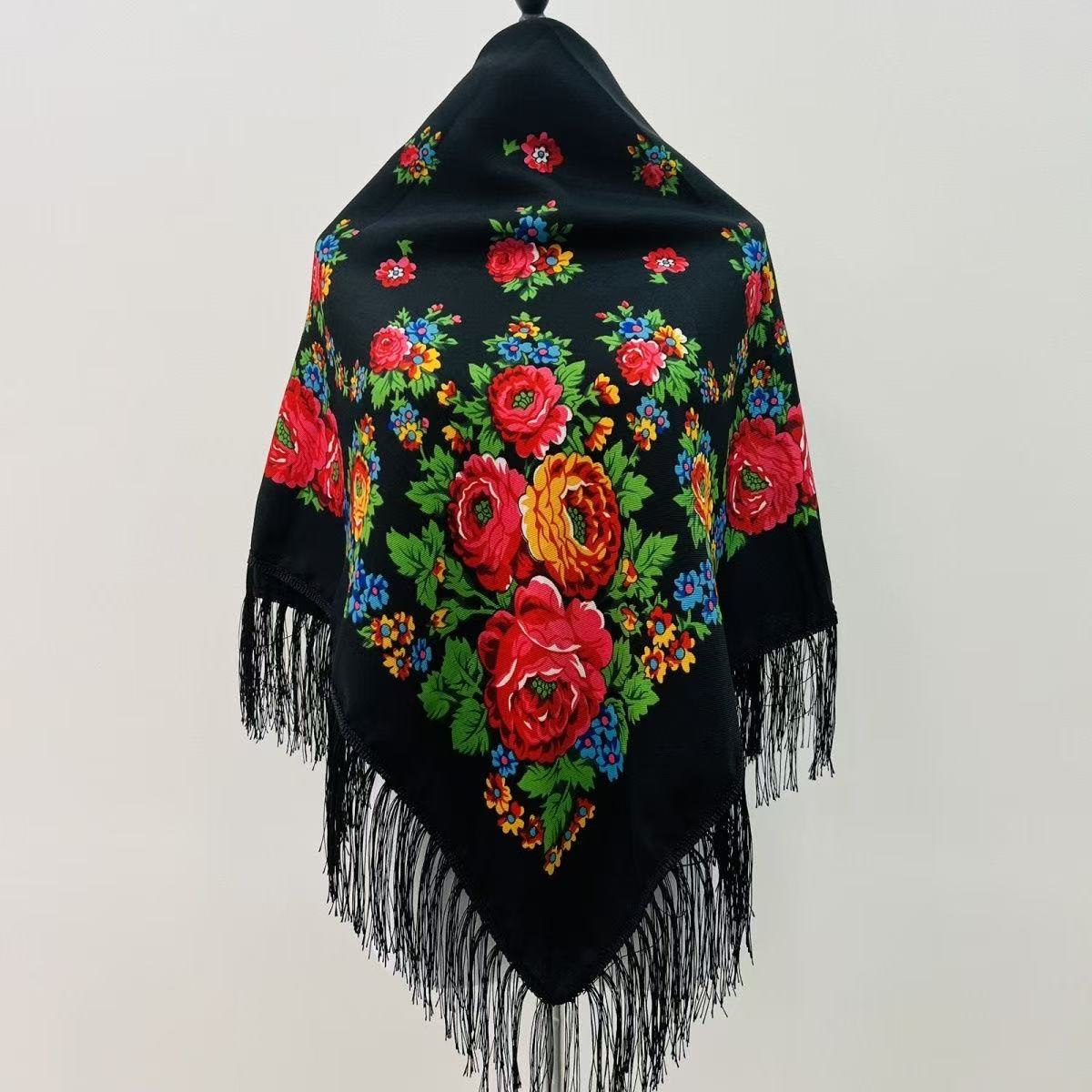 Bandana Cotton - Syal Persegi Nasional Rusia Bunga Mewah
