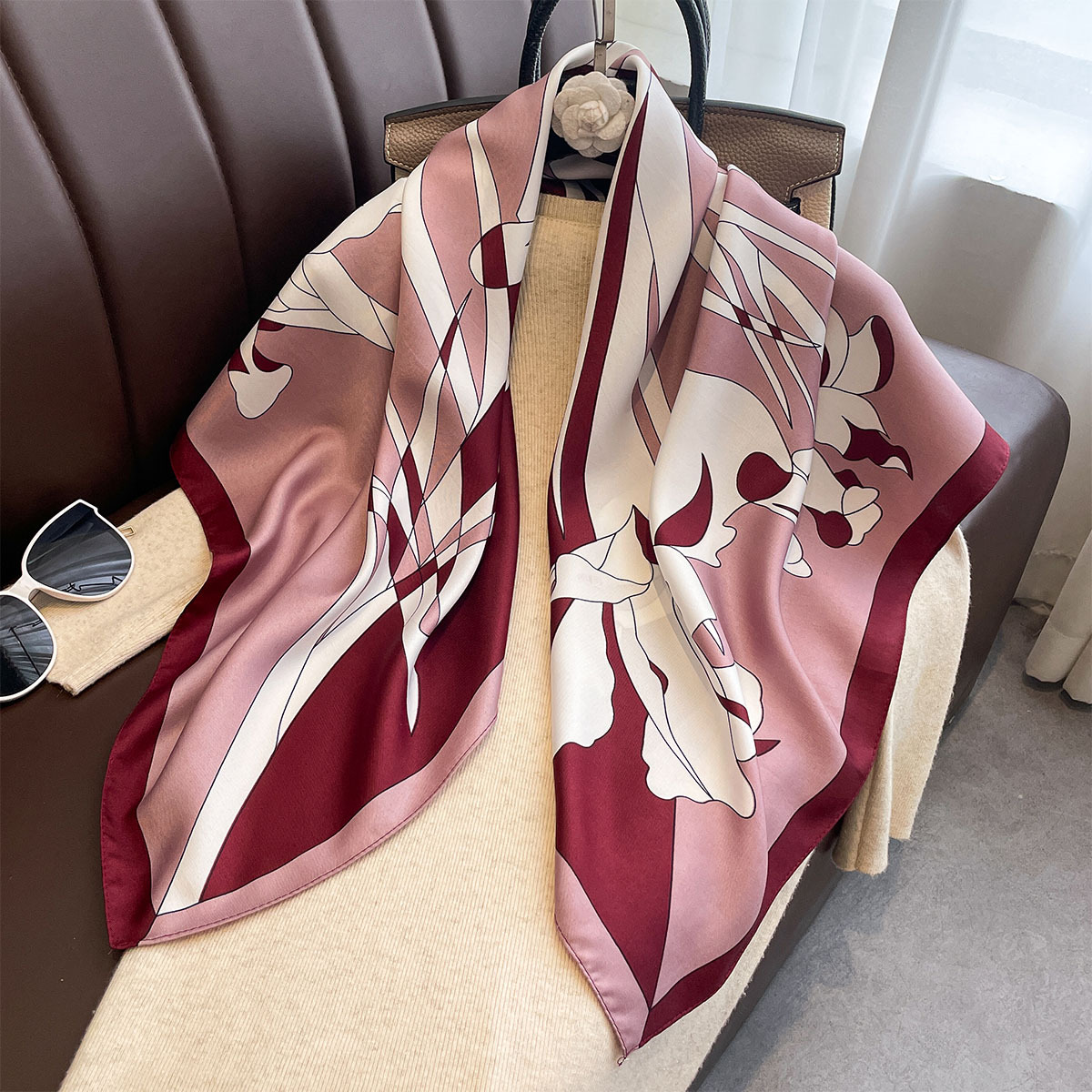 Ascot Neck Scarf - Selendang Persegi Mewah 90*90Cm Bahan Twill