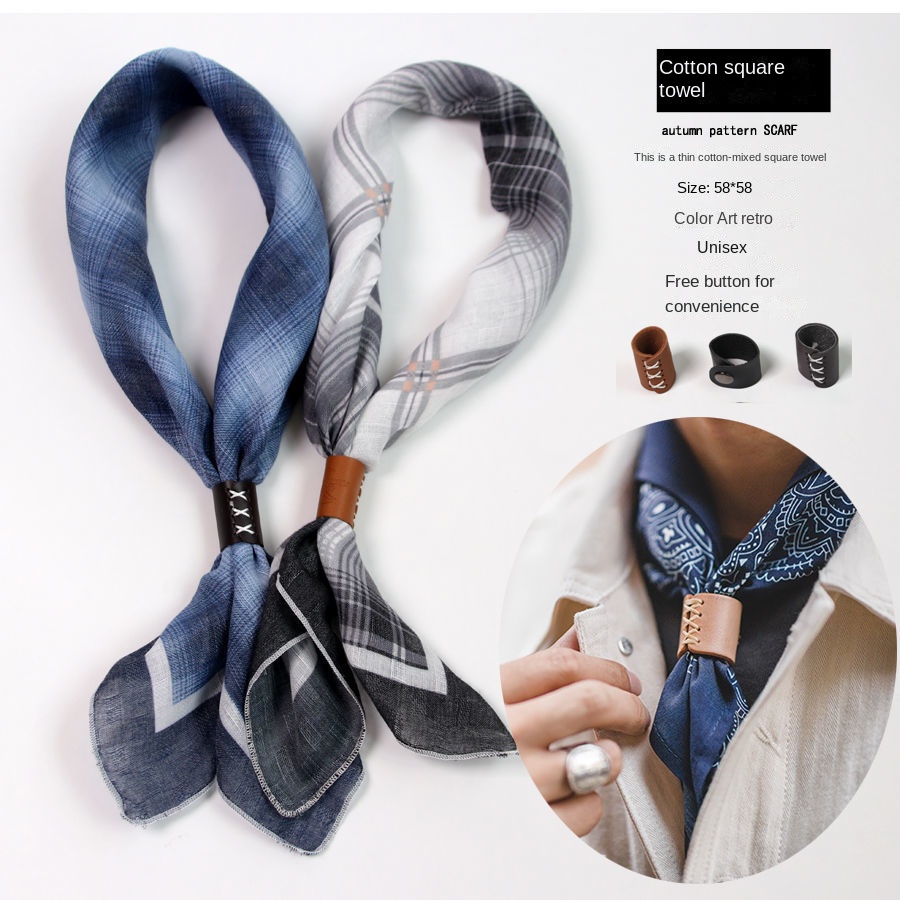 Ascot Neck Scarf - Syal persegi pria dengan kancing katun