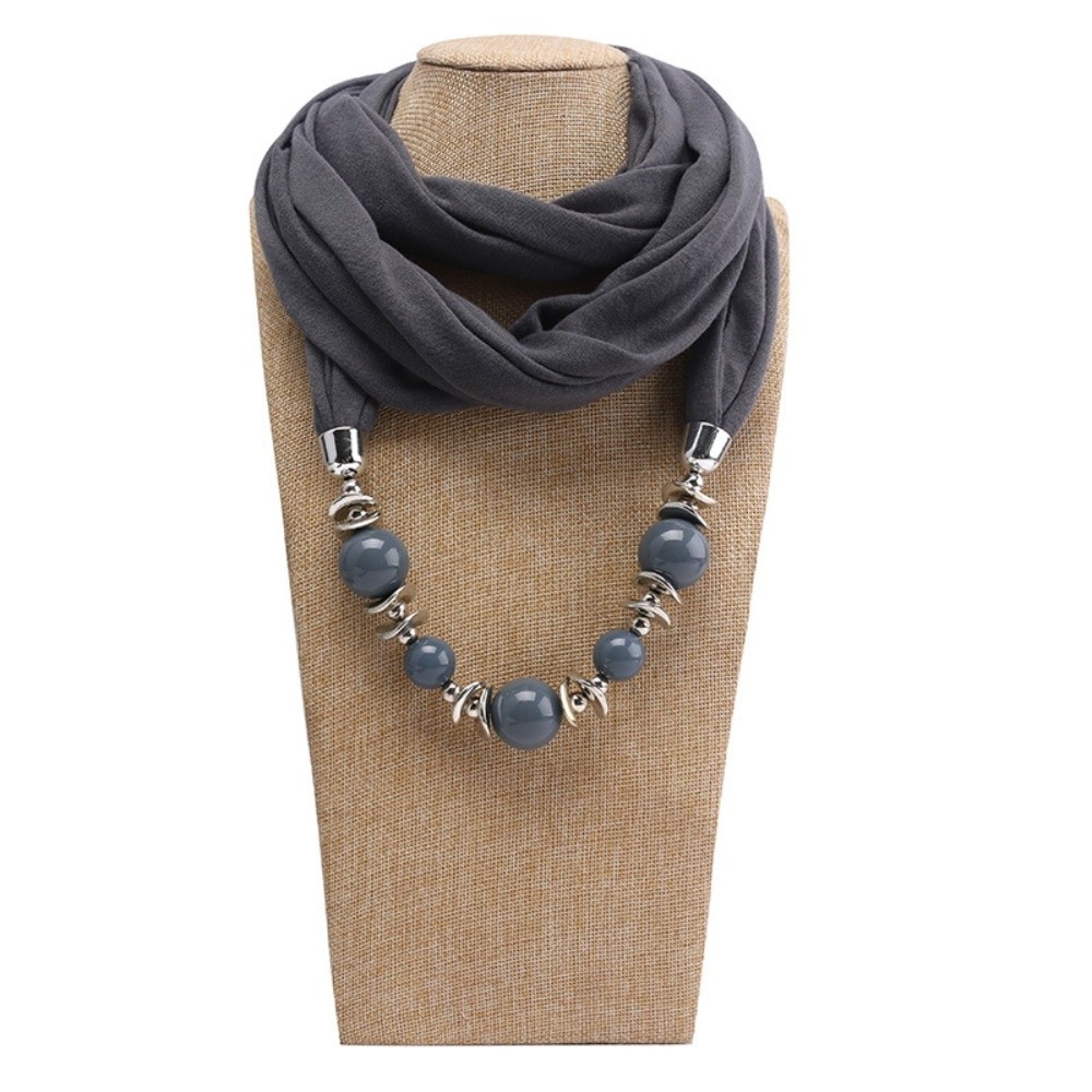 Infinity Scarf Knit - Kalung Syal Chiffon Berhias Manik-manik Gaya