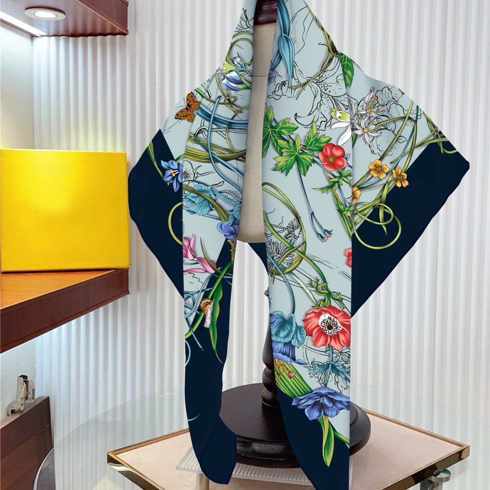 Syal sutra wanita motif bunga  - Silk Neck Scarf ulasan dan harga