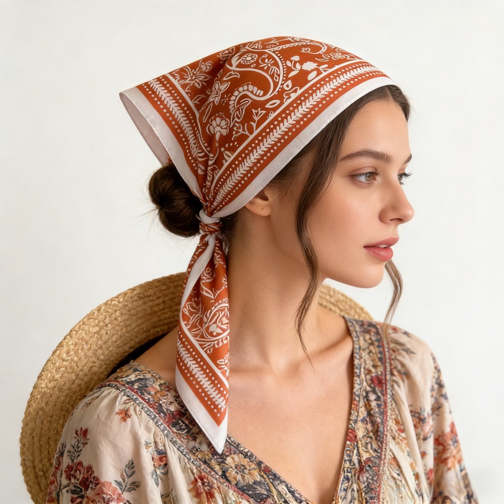 1Pc syal sutra motif kacang me - Silk Neck Scarf ulasan dan harga